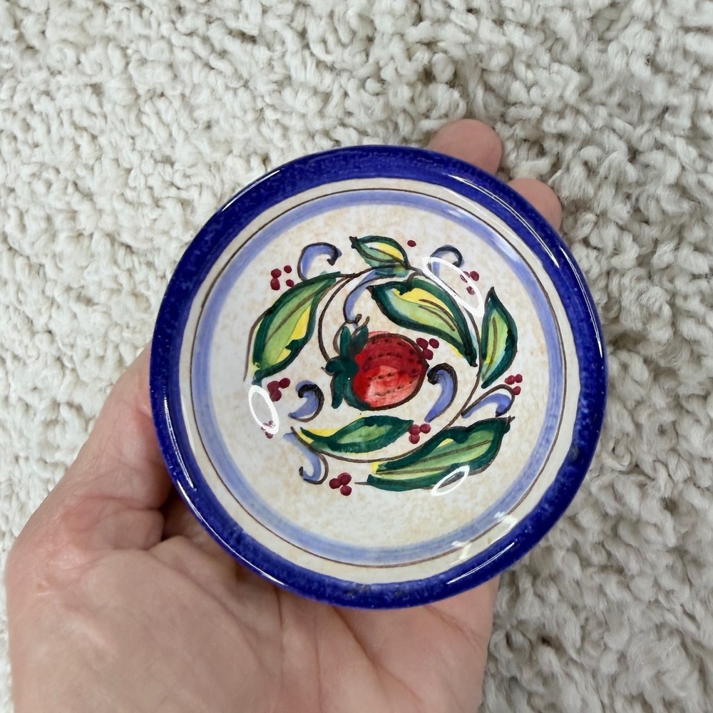 F.lli Mari Deruta Ceramic Pinch Bowl Italy Small Hand Painted Fruit Blue Yellow